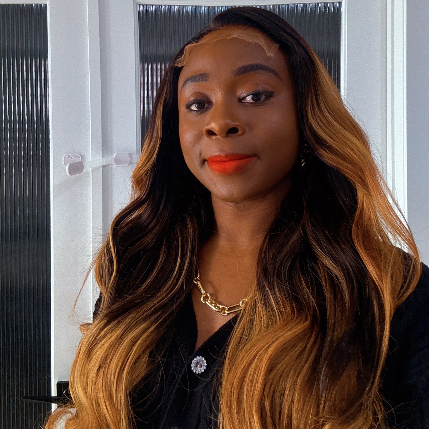 1B Wig with Blonde Highlights- Raw Human Hair, Pre-Plucked, Glueless, Ready to Wear Wig - KADHAIR
