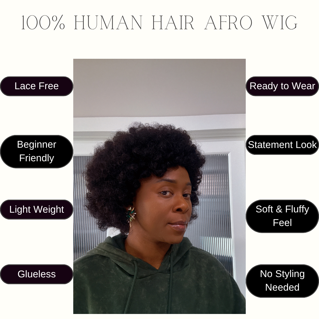 Afro Wig – 100% Human Hair, Natural Texture, Full Volume, Glueless Fit