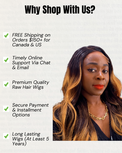 1B Blonde Highlights Glueless Human Hair Wig – Raw Cambodian Hair, 5x5 HD Closure
