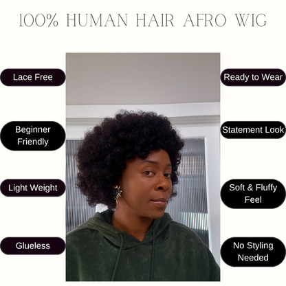 Afro Wig – 100% Human Hair, Natural Texture, Full Volume, Glueless Fit